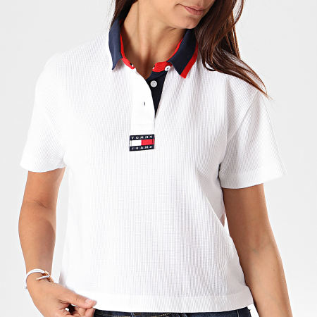 Tommy Jeans - Polo Crop Manches Courtes Femme Tommy Badge 7231 Blanc