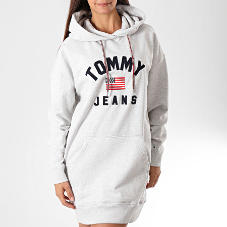 Tommy Jeans - Robe Sweat Capuche Femme Logo 7233 Gris Chiné