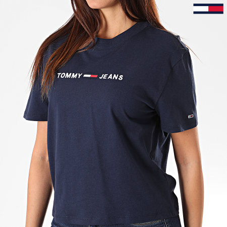 Tommy Jeans - Tee Shirt Crop Femme Clean Linear Logo 7429 Bleu Marine