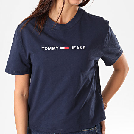 Tommy Jeans - Tee Shirt Crop Femme Clean Linear Logo 7429 Bleu Marine