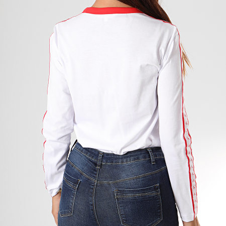 Calvin Klein - Tee Shirt Femme Manches Longues A Bandes Monogram Tape Straig 2248 Blanc