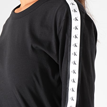 Calvin Klein - Tee Shirt Femme Manches Longues A Bandes Monogram Tape Straig 2248 Noir
