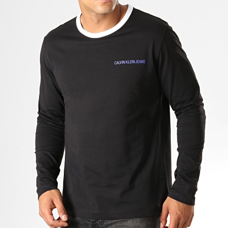 Calvin Klein - Tee Shirt Manches Longues Avec Bande Monogram Tape Back 3236 Noir