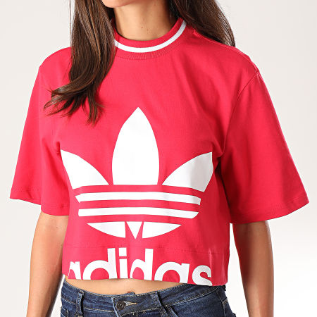 Adidas Originals - Tee Shirt Crop Femme ED4754 Rose Fushia Blanc