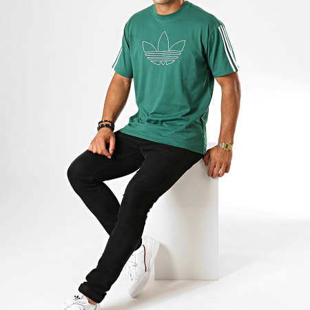 Adidas Originals - Tee Shirt A Bandes Outline Trefoil EJ7118 Vert