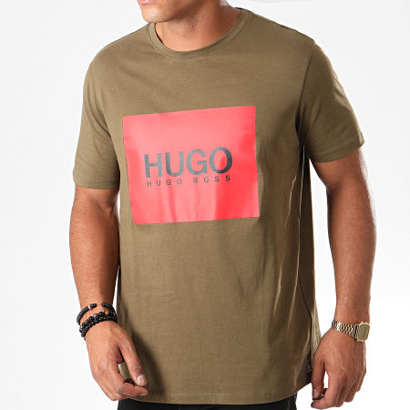 HUGO - Tee Shirt Dolive 194 50414225 Vert Kaki Rouge
