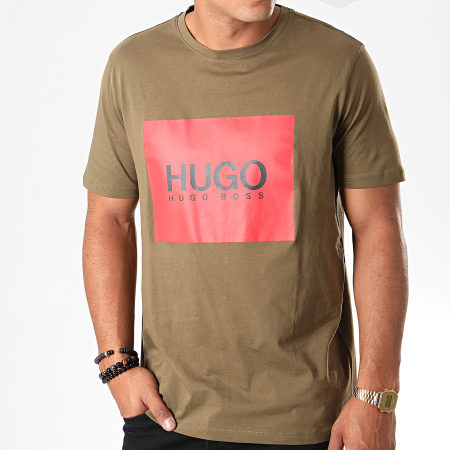 HUGO - Tee Shirt Dolive 194 50414225 Vert Kaki Rouge