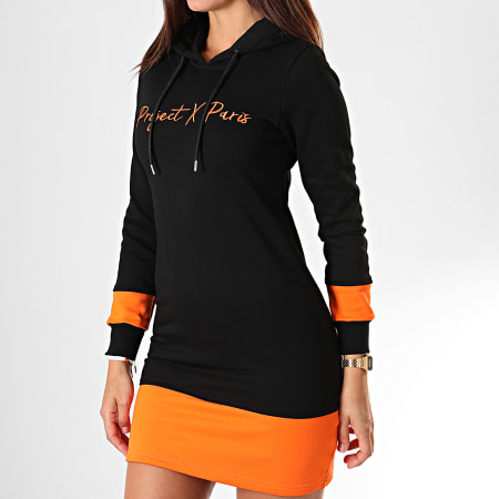 Project X Paris - Robe Sweat Capuche Femme F197031 Noir Orange