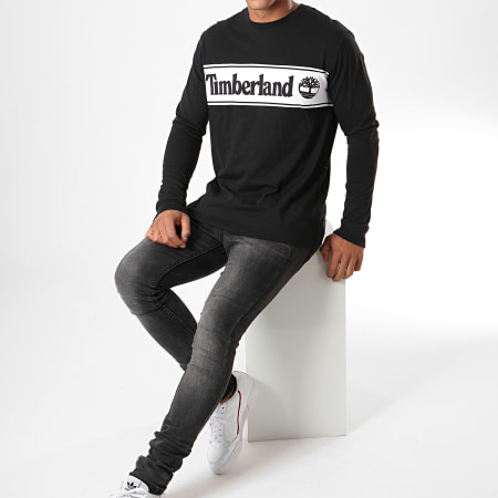 Timberland - Tee Shirt Manches Longues Cut And Sew Logo 1Z24 Noir Blanc