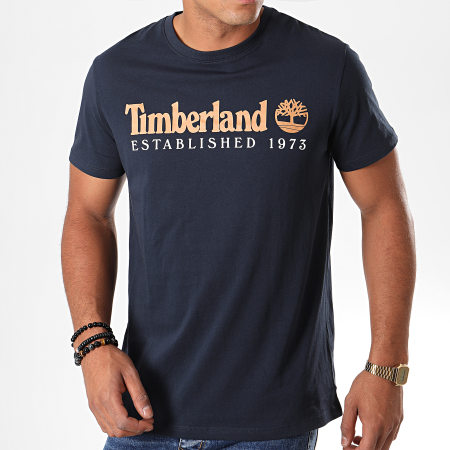 Timberland - Tee Shirt Established 1YVG Bleu Marine Marron Blanc