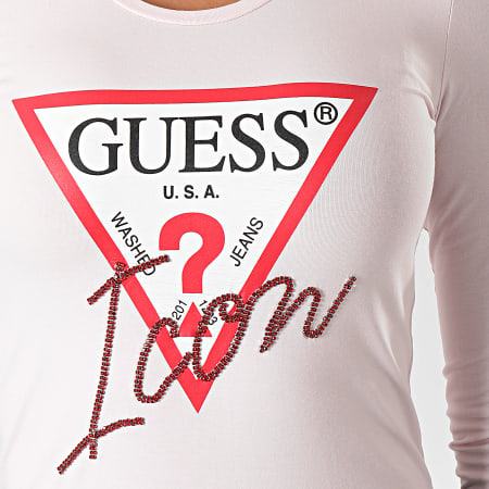 Guess - Tee Shirt Slim Femme Manches Longues W94I88-K7DE0 Rose