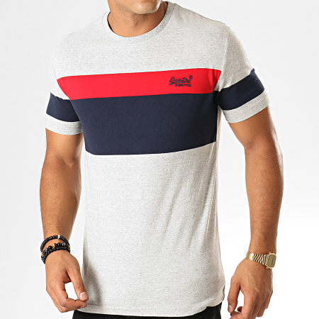 Superdry - Tee Shirt Orange Label Chestband M1000016A Gris Chiné