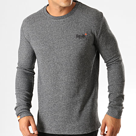 Superdry - Tee Shirt Manches Longues Orange Label Twill Texture M6000011A Gris Anthracite Chiné