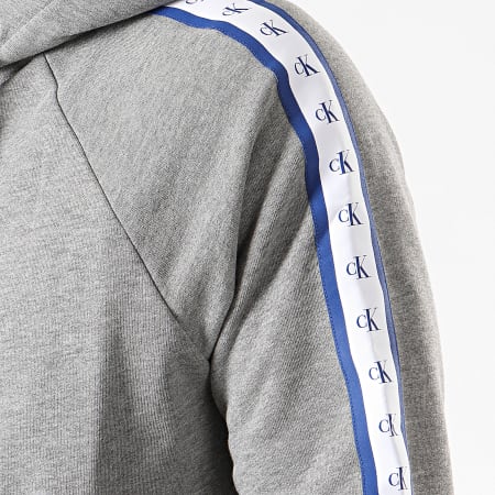 Calvin Klein - Sweat Zippé Capuche A Bandes Monogram 3211 Gris Chiné Bleu Blanc