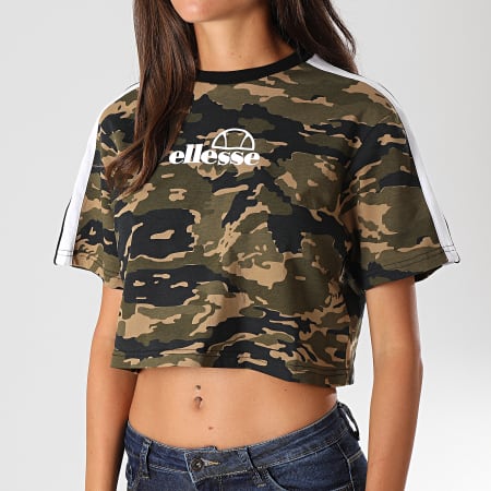 Ellesse - Tee Shirt Crop Femme A Bandes Noelia SGC07376 Vert Kaki Camouflage
