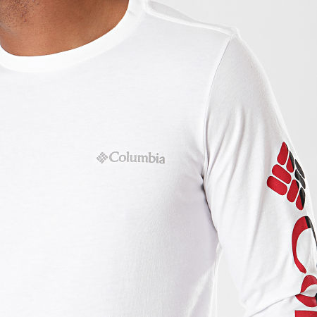 Columbia - Tee Shirt Manches Longues Lodge Blanc Rouge Noir