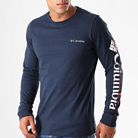 Columbia - Tee Shirt Manches Longues Lodge Bleu Marine Blanc Rouge