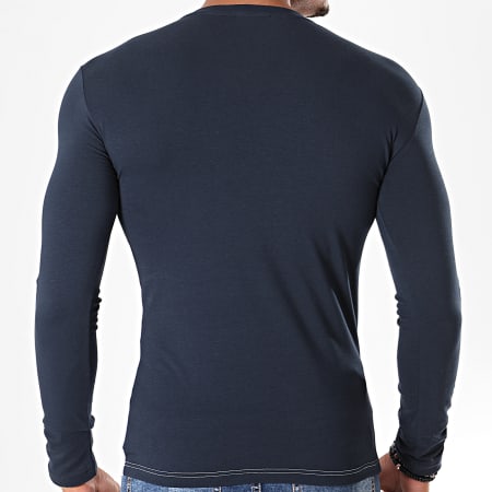 Emporio Armani - Tee Shirt Manches Longues Col V 111855-9A529 Blanc Bleu Marine