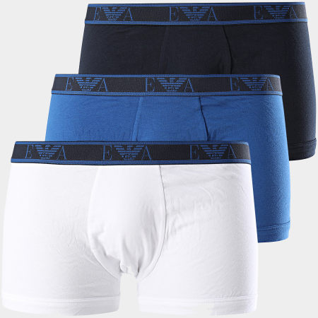 Emporio Armani - Lot De 3 Boxers Stretch Cotton Bleu Roi Blanc Bleu Marine