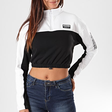 Adidas Originals - Sweat Crop Femme Col Zippé ED7439 Blanc Noir