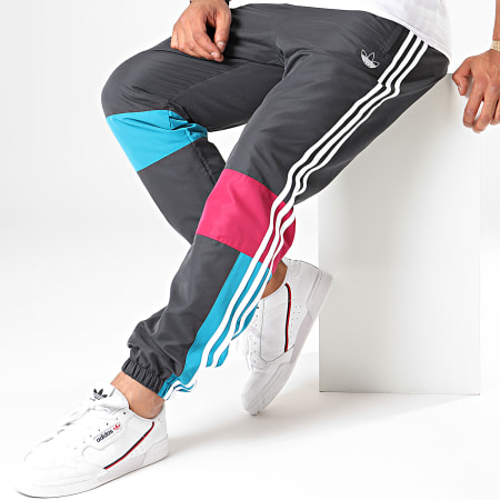 Adidas Originals - Pantalon Jogging A Bandes ASYMM ED6245 Gris Anthracite Blanc Bleu Canard Violet