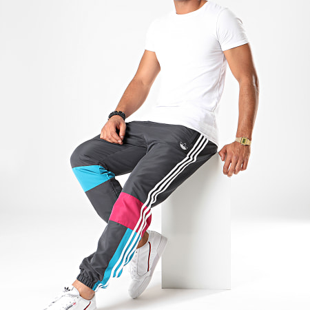 Adidas Originals - Pantalon Jogging A Bandes ASYMM ED6245 Gris Anthracite Blanc Bleu Canard Violet