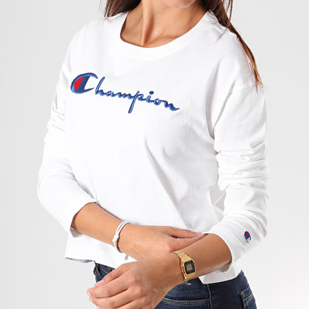 Champion - Tee Shirt Crop Femme Manches Longues 112198 Blanc