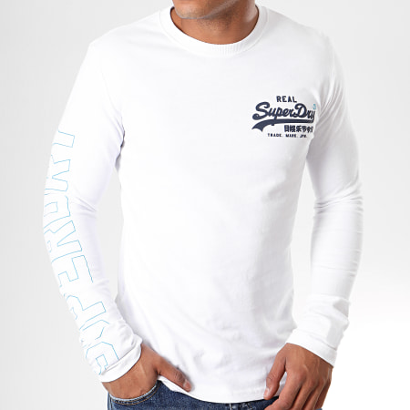 Superdry - Tee Shirt Manches Longues Vintage Logo Linear Blanc