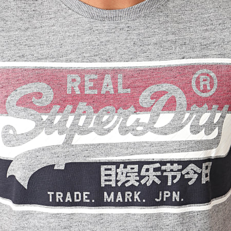 Superdry - Tee Shirt Vintage Logo Racer Panel Gris Chiné