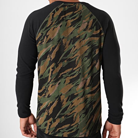 Superdry - Tee Shirt Manches Longues Vintage Logo Camo Raglan Vert Kaki Camouflage Noir