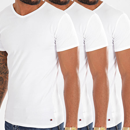 Tommy Hilfiger - Lote de 3 camisetas con cuello en V Premium Essentials 3767 Blanco