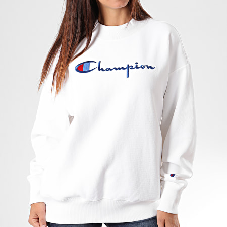 Champion - Sudadera extragrande con cuello redondo Big Script para mujer 112192 Blanco