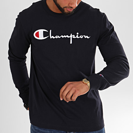 Champion - Camiseta de manga larga con logo grande 213608 Azul marino