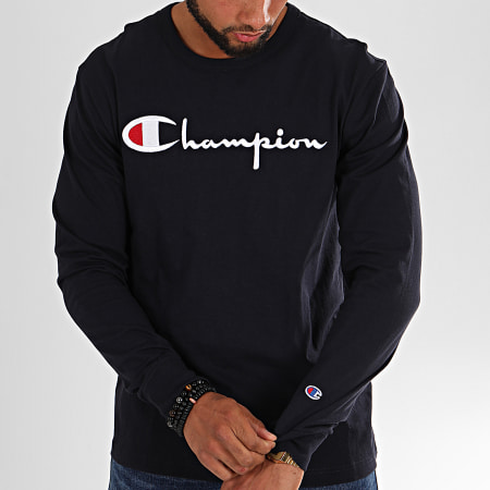 Champion - Camiseta de manga larga con logo grande 213608 Azul marino