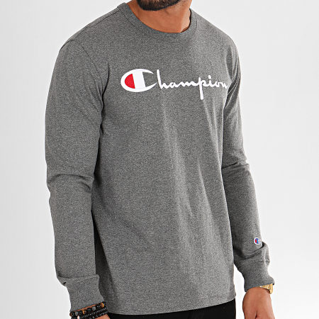 Champion - Tee Shirt Manches Longues Big Logo 213608 Gris Anthracite Chiné