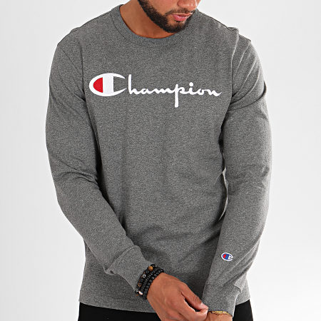 Champion - Tee Shirt Manches Longues Big Logo 213608 Gris Anthracite Chiné