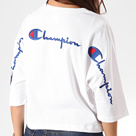 Champion - Camiseta Crop Mujer Back Script 112196 Blanco