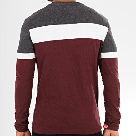 Superdry - Tee Shirt Manches Longues OL Engineered Bordeaux Chiné Blanc Gris Anthracite Chiné