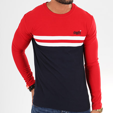 Superdry - Tee Shirt Manches Longues OL Colour Block M6000007A Rouge Bleu Marine