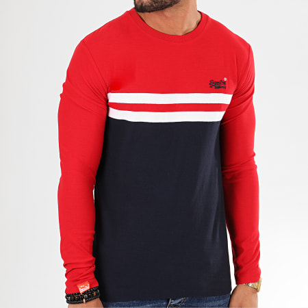 Superdry - Tee Shirt Manches Longues OL Colour Block M6000007A Rouge Bleu Marine