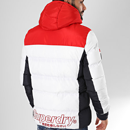 Superdry - Chaqueta de plumón con capucha Icon Racer Sports Puffer M5000055A blanco rojo