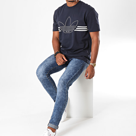 Adidas Originals - Tee Shirt Outline Trefoil ED4701 Bleu Marine Foncé Blanc
