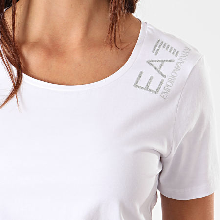 EA7 Emporio Armani - Tee Shirt Femme Pailleté 6GTT12-TJ29Z Blanc Argenté