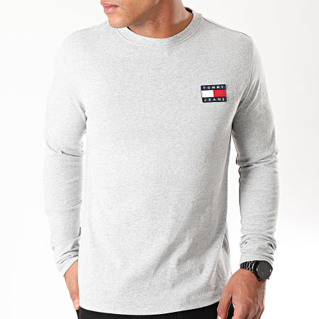 Tommy Jeans - Tee Shirt Manches Longues Badge 6958 Gris Chiné