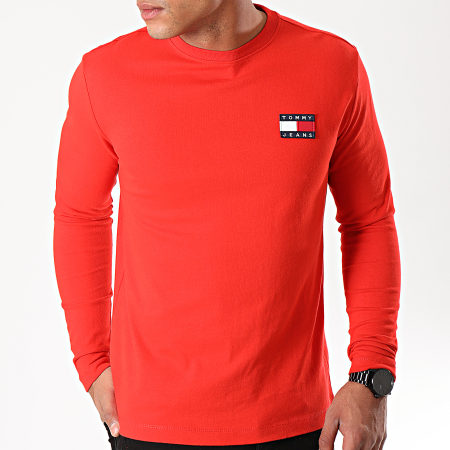 Tommy Jeans - Tee Shirt Manches Longues Badge 6958 Rouge