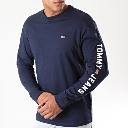 Tommy Jeans - Camiseta de manga larga con bandera de EE. UU. 7066 azul marino