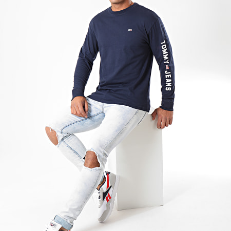 Tommy Jeans - Tee Shirt Manches Longues US Flag 7066 Bleu Marine