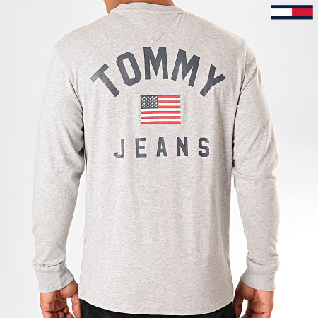 Tommy Jeans - Camiseta de manga larga con bandera de EE. UU. 7066 Heather Grey