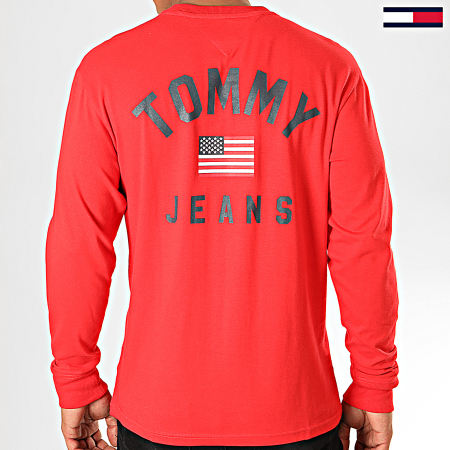 Tommy Jeans - Tee Shirt Manches Longues US Flag 7066 Rouge