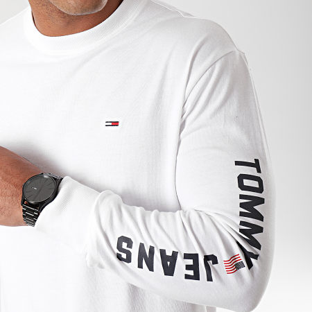 Tommy Jeans - Camiseta de manga larga con bandera de EE. UU. 7066 blanca